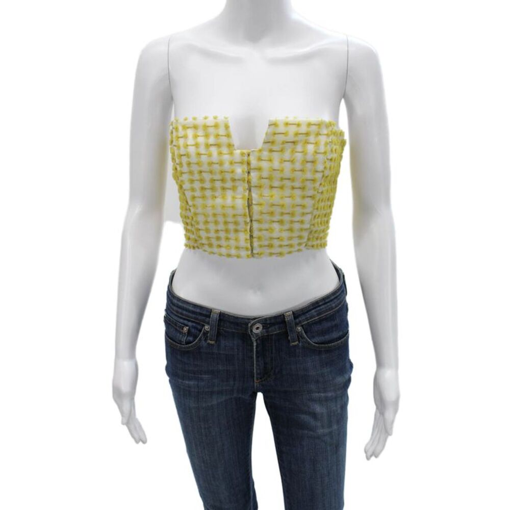 Black Iris Womens Cropped Silk Sleeveless Top Yellow Hook & Eye Designer Size 2